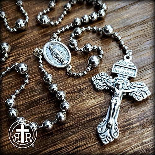 army/ dog tag looking Catholic Rosary
Rugged Rosaries logo on bottom left corner