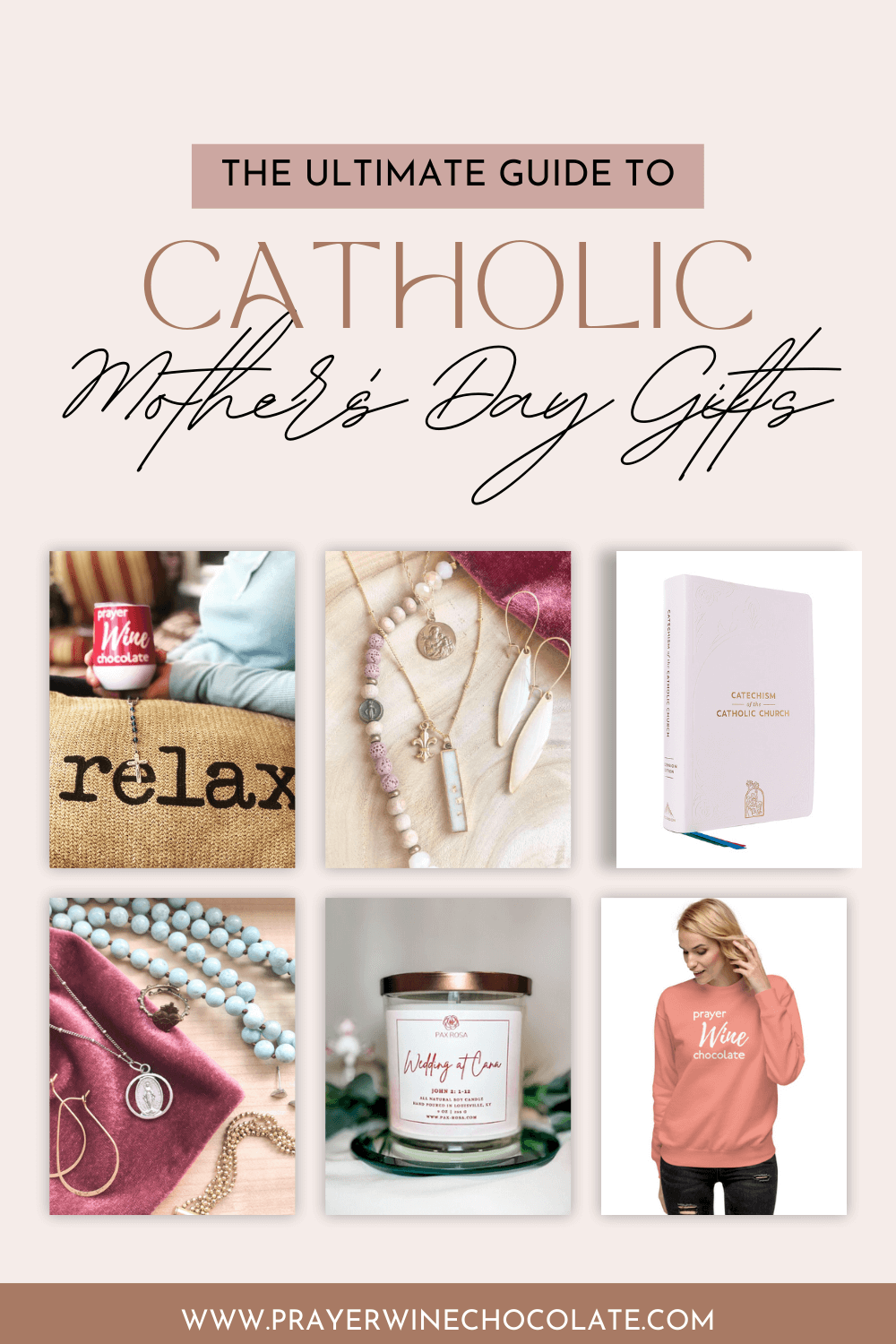 The Ultimate Guide to Catholic Mother's Day Gifts image with a collage of gifts mentioned in post.