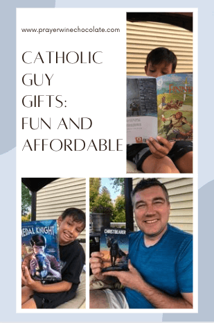 Catholic Guy gifts, boy and man looking at comic books